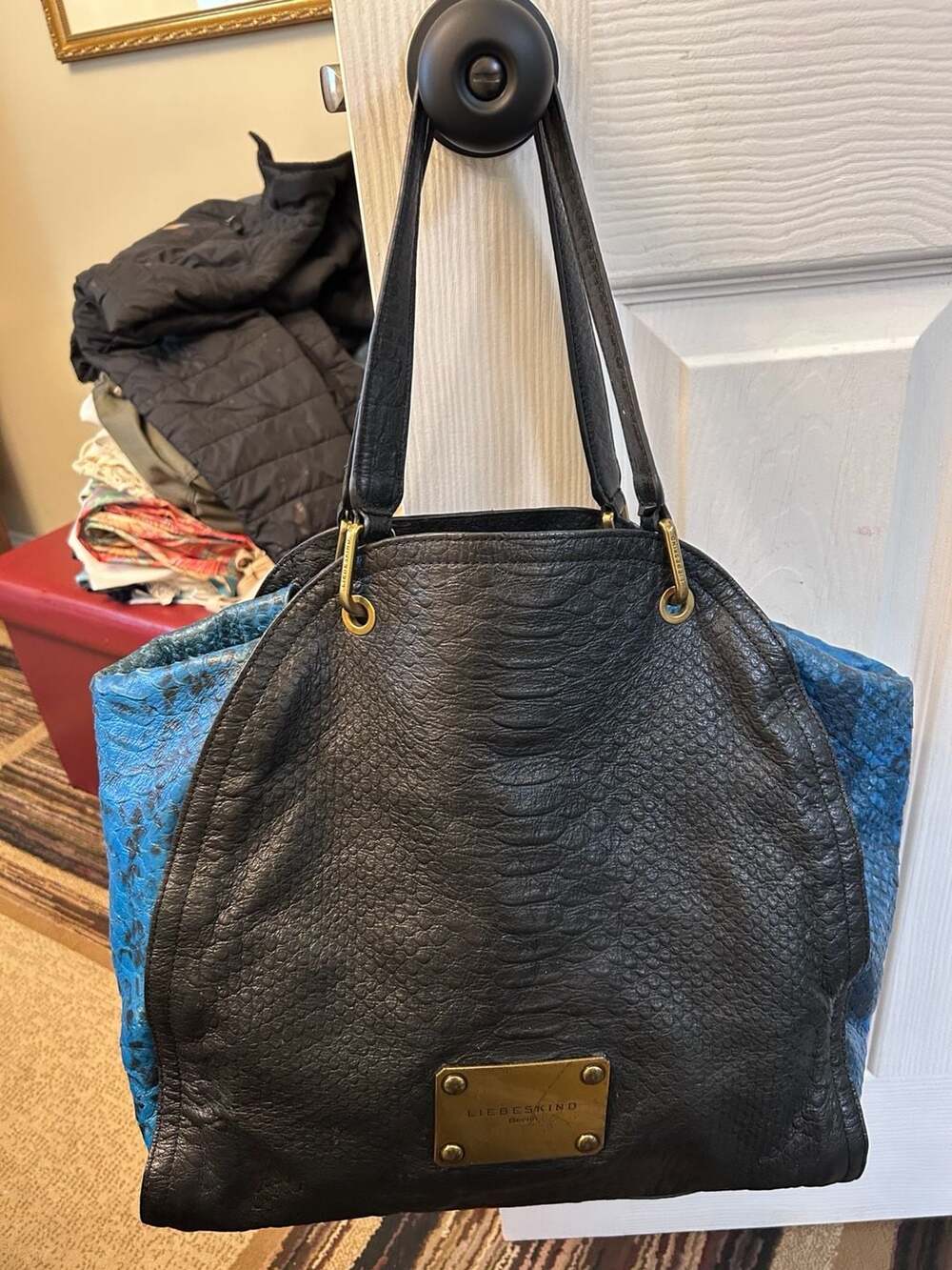 Liebeskind Berlin Black Blue Leather Shoulder Bag Tote